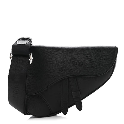 Christian Dior Grained Calfskin Mens Mini Saddle Bag Black 1 of 10