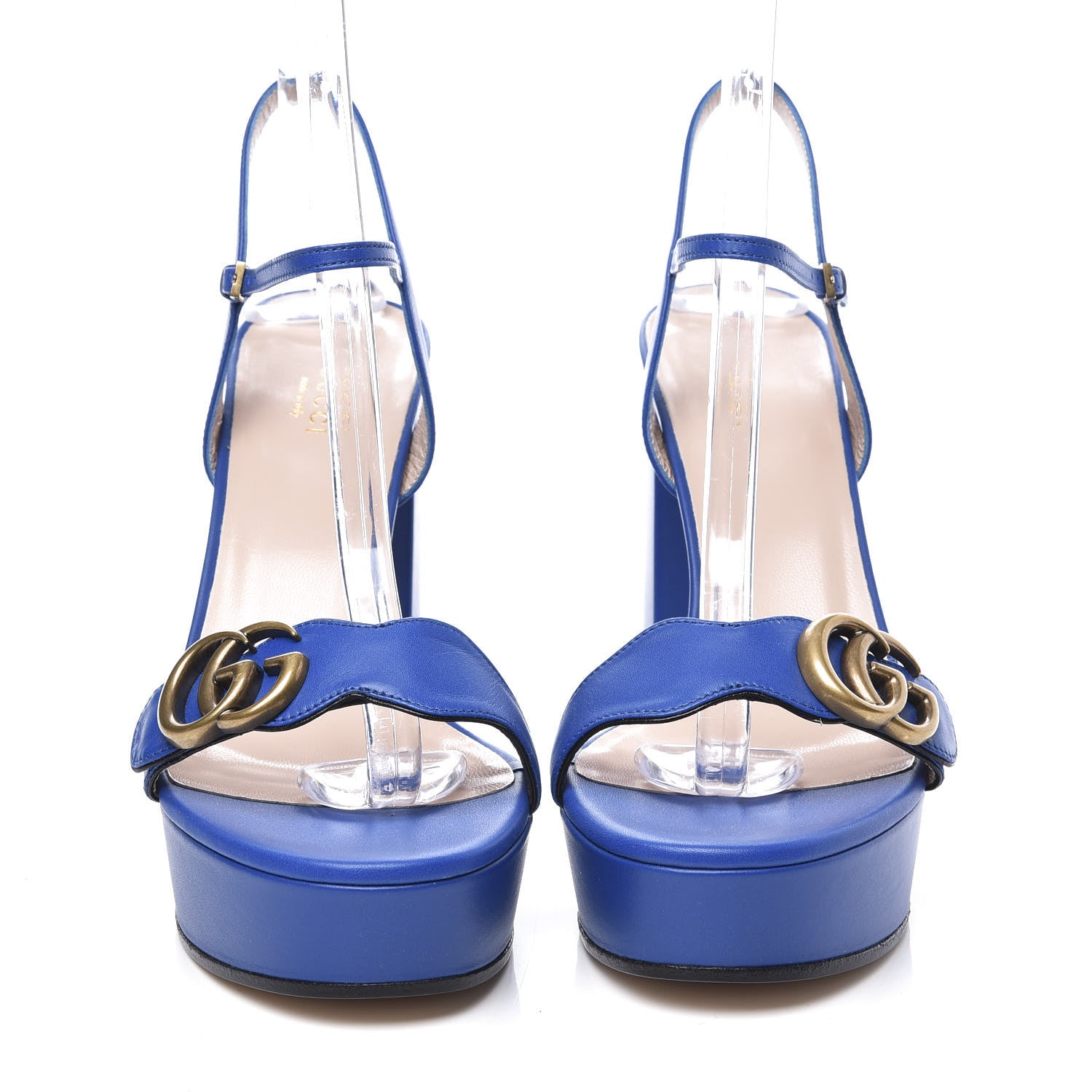 Gucci Calfskin GG Marmont Ankle Wrap 30/115mm Platform Sandals 40 Bright Blue 3 of 10
