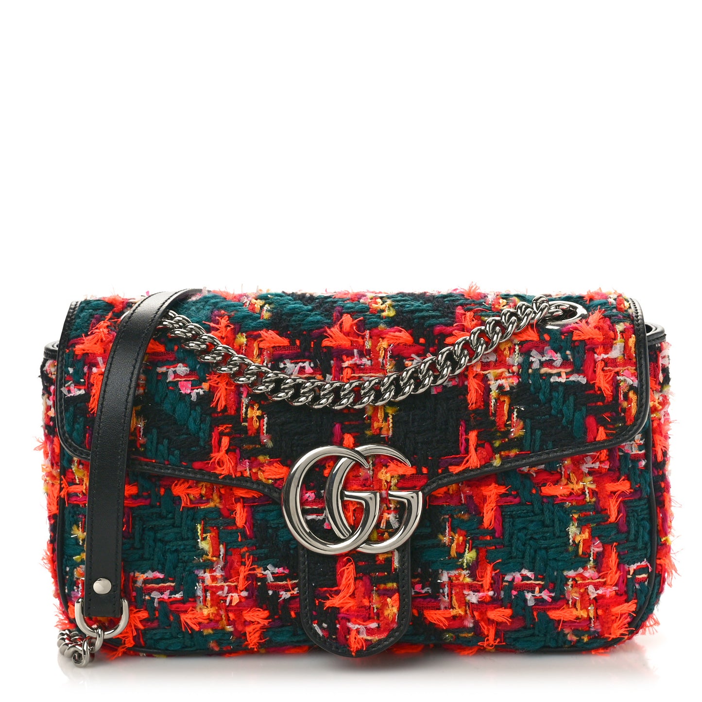 Tweed Check Poule Calfskin Small GG Marmont Shoulder Bag Pink Petroleum Multicolor Black