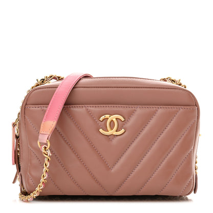 Chanel Lambskin Chevron Quilted Chain Around Camera Case Pink 1 of 12