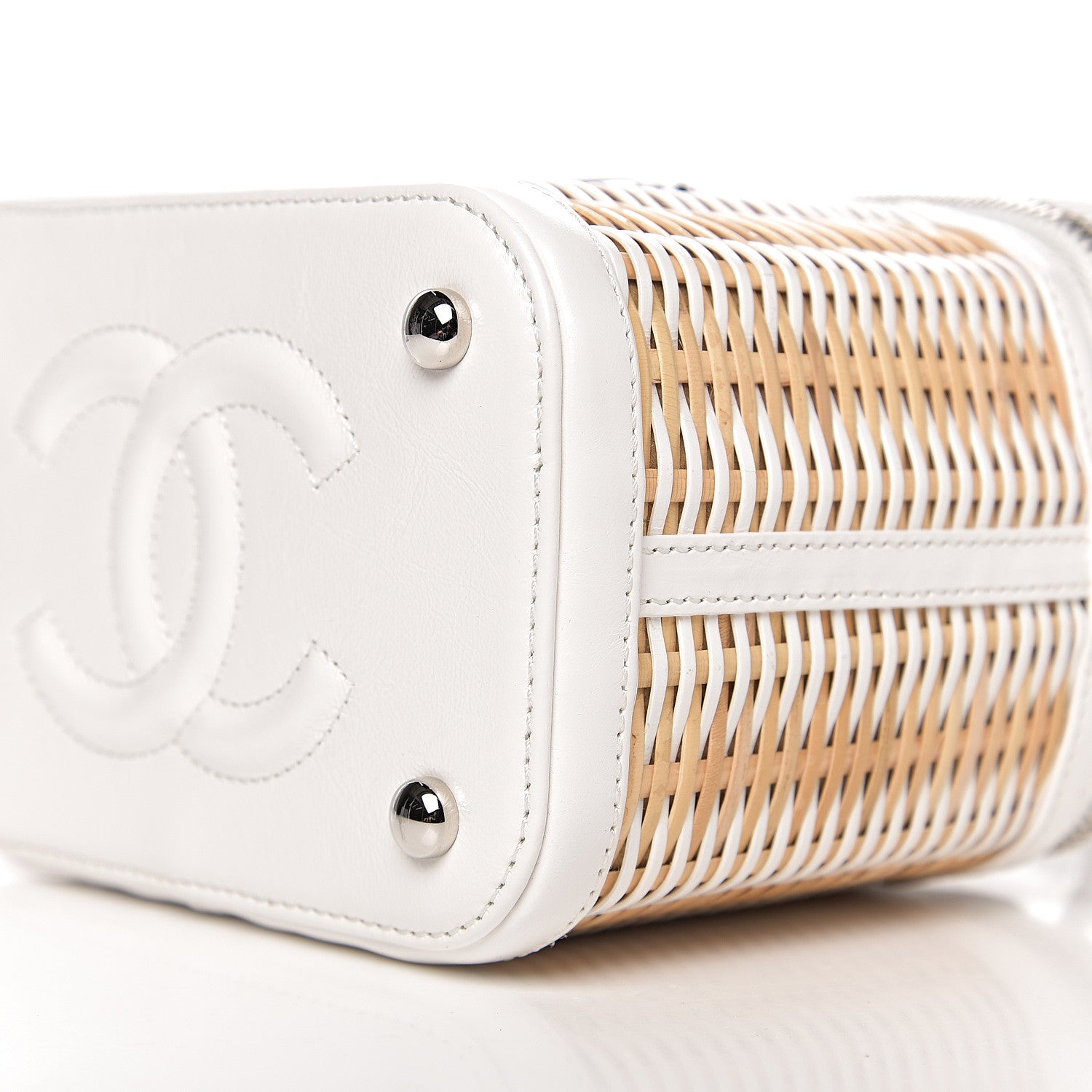 Chanel Calfskin Raffia Small Vanity Case Bag White Beige 8 of 10