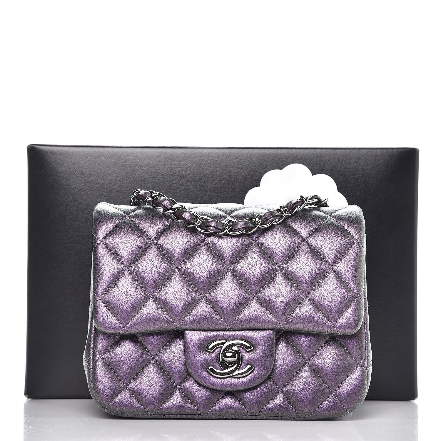 Chanel Iridescent Lambskin Quilted Mini Square Flap Dark Purple 8 of 8