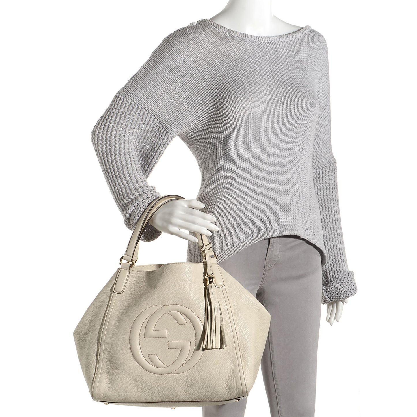 Pebbled Calfskin Medium Soho Shoulder Bag Off White