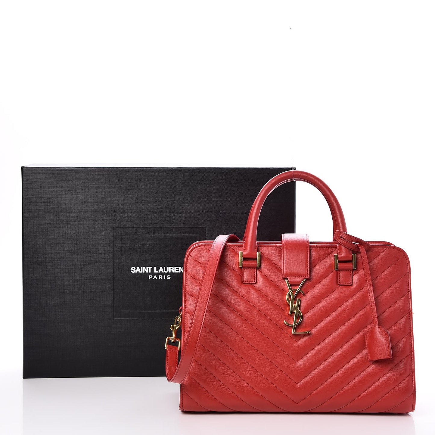 Calfskin Matelasse Chevron Small Monogram Cabas Lipstick Red