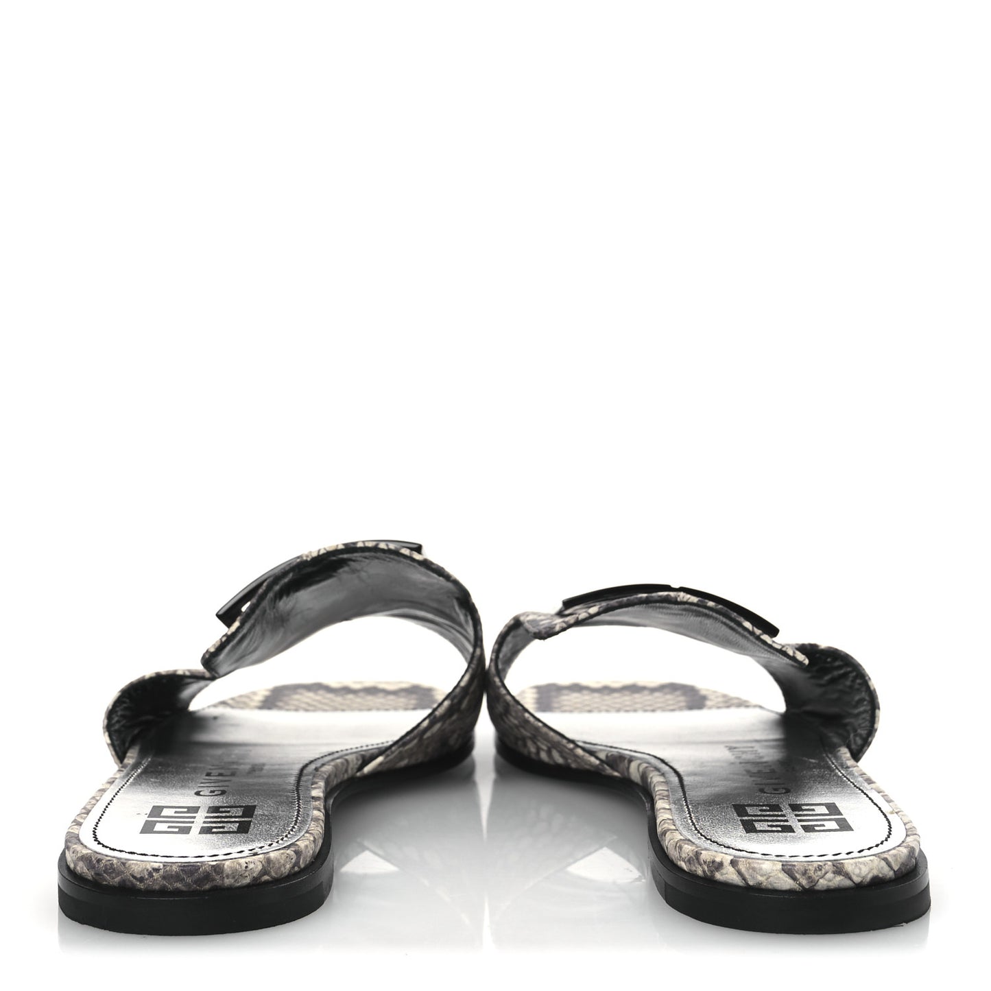 Calfskin Snakeskin Print 4G Flat Sandals 38.5 Stone Grey