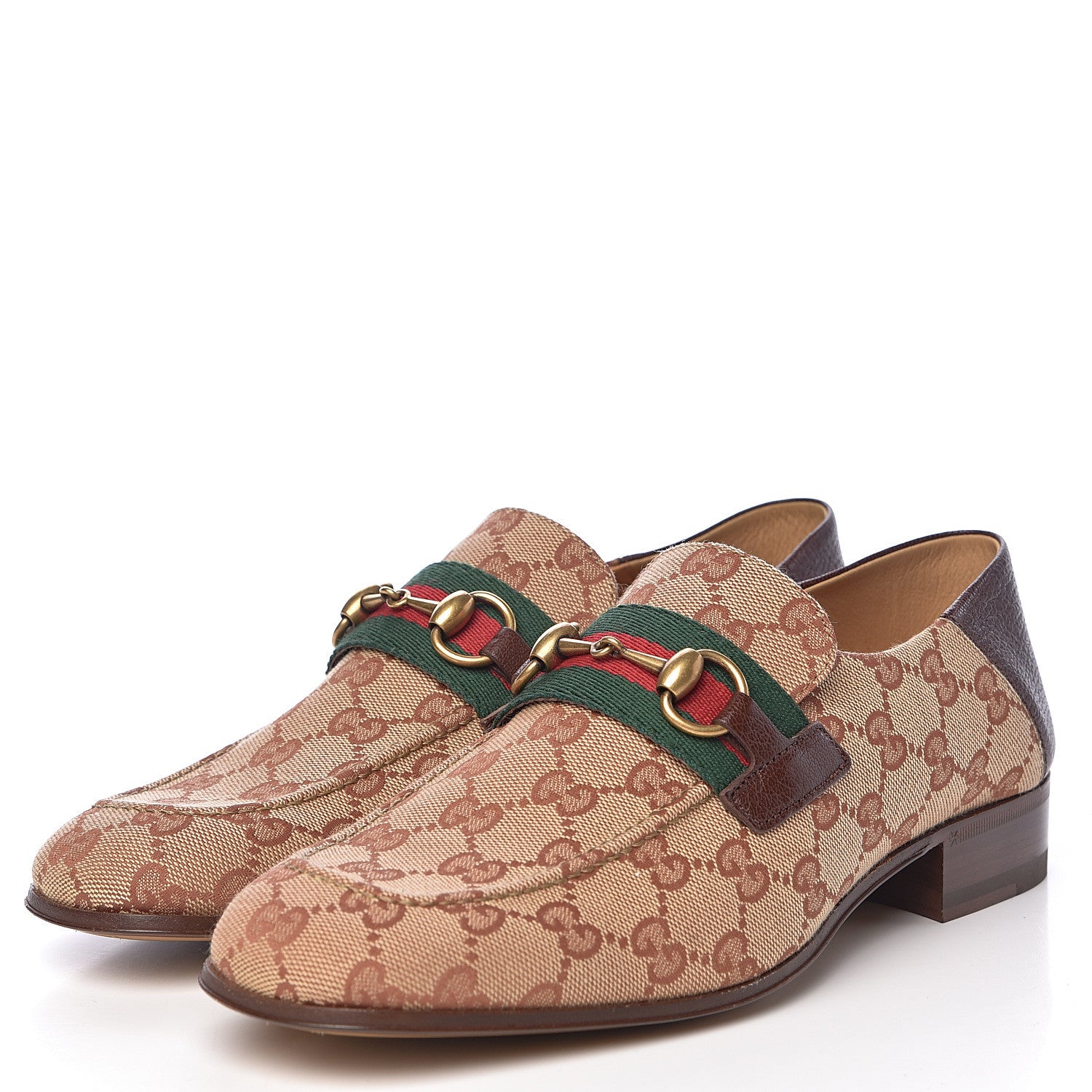 Gucci GG Monogram Goatskin Web Mens Horsebit Loafers 7 Beige Ruggine Light Brown 3 of 10