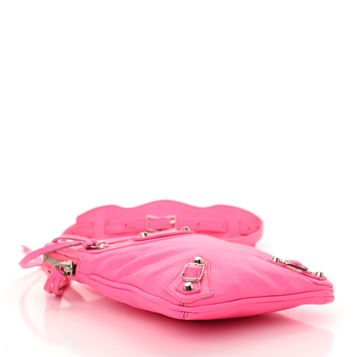 Agneau Silver Hardware Phone Holder Bag Rose Fluo