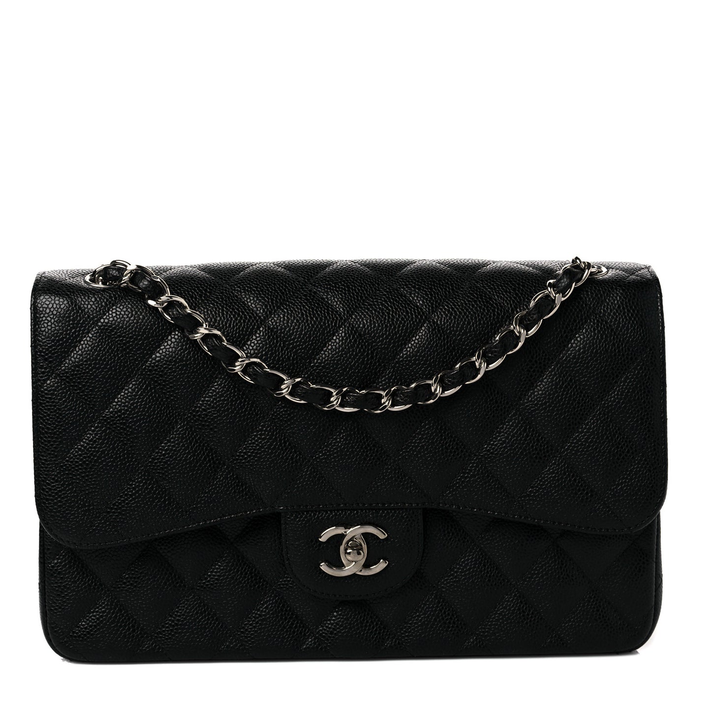 Caviar Quilted Jumbo Double Flap Black