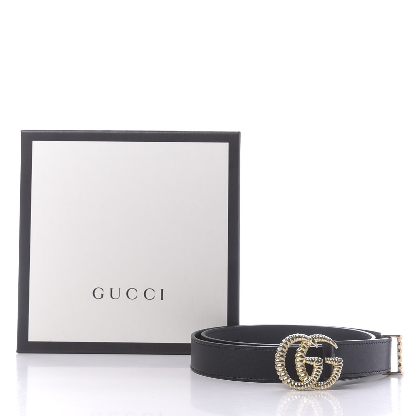Moon Calfskin Torchon Double G 25mm Belt 80 32 Black
