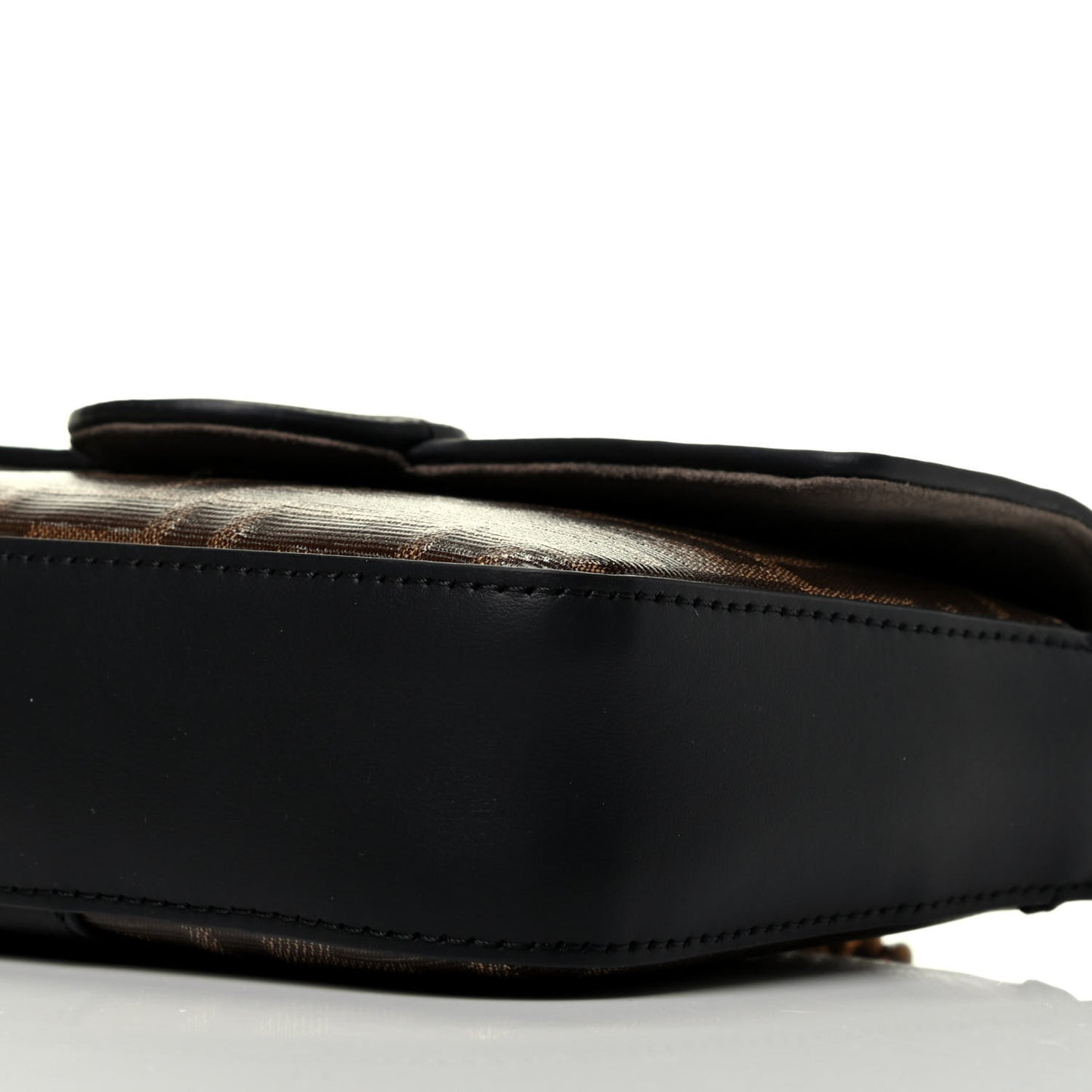 Glazed Fabric Vitello Century FF 1974 Stamp Patch Mini Double F Crossbody Bag Mogano Panna Black