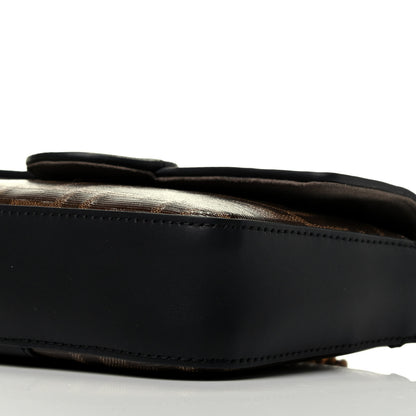 Fendi Glazed Fabric Vitello Century FF 1974 Stamp Patch Mini Double F Crossbody Bag Mogano Panna Black 9 of 9