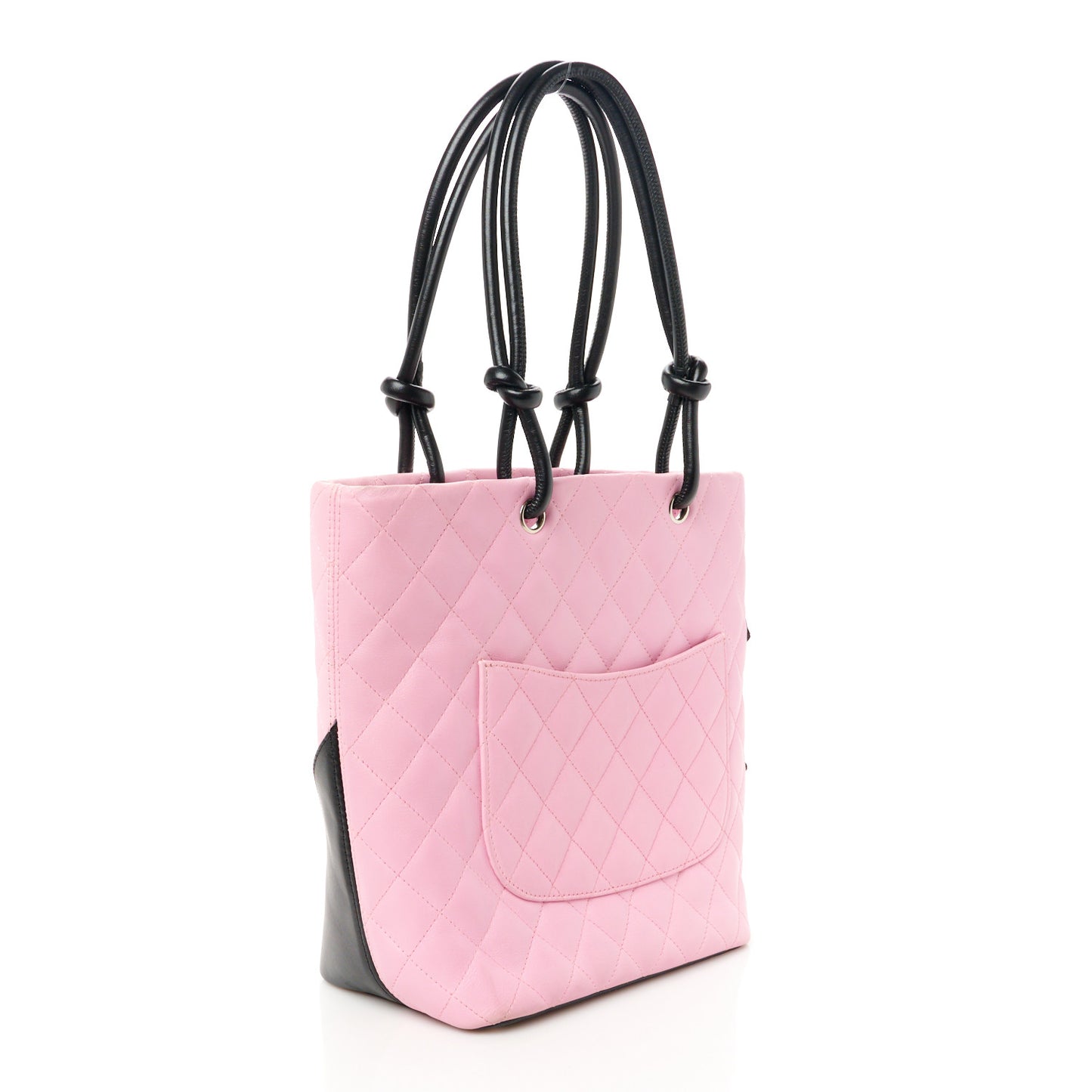 Calfskin Quilted Medium Cambon Tote Pink Black