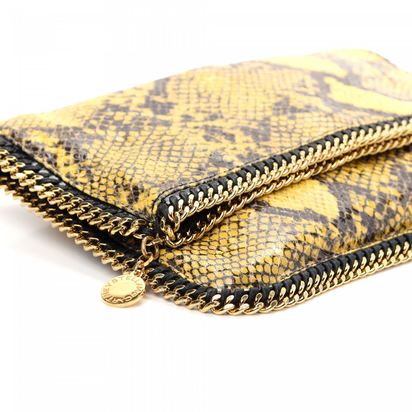 Python Embossed Falabella Fold Over Clutch Yellow