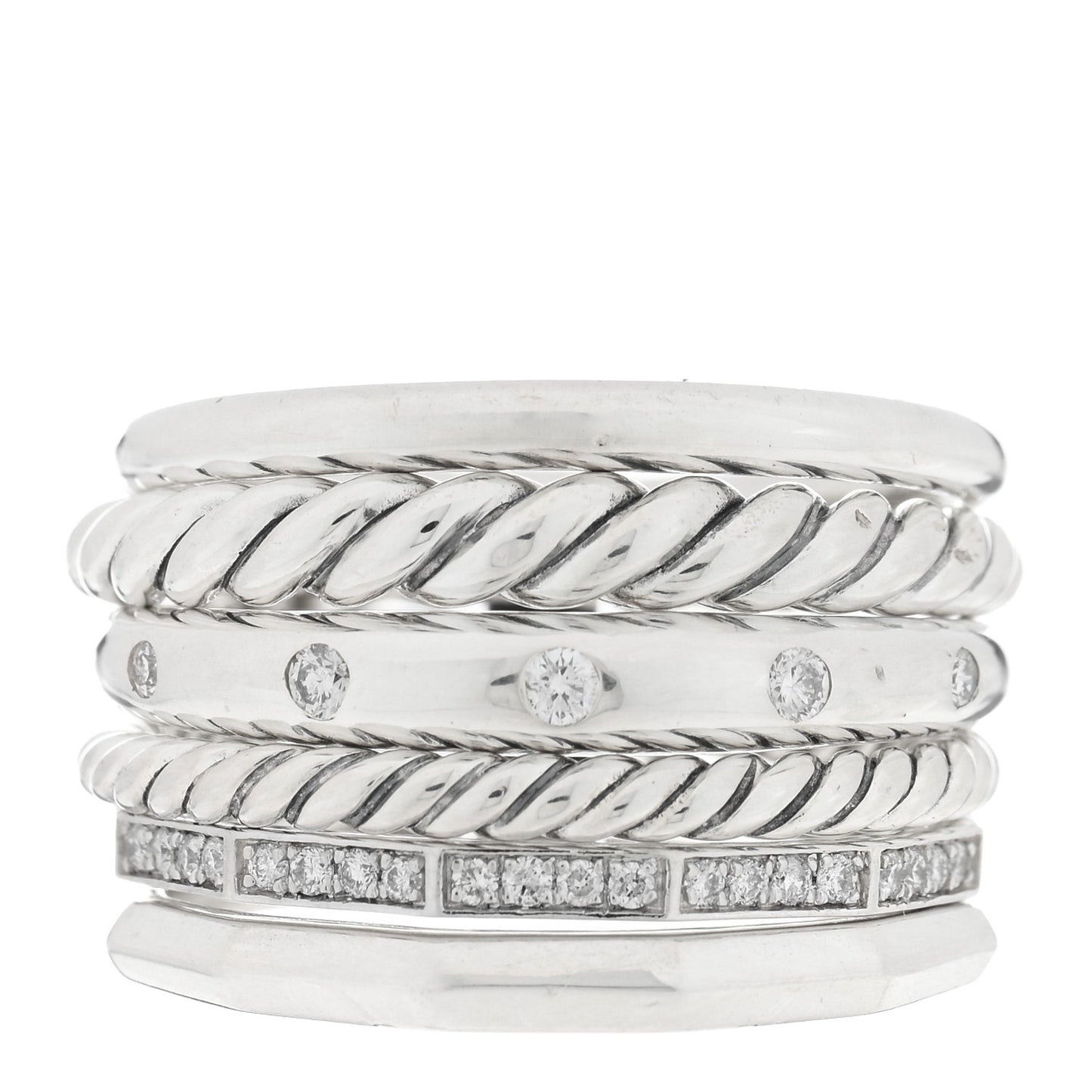 Sterling Silver Diamond 16mm Stax Wide Stacked Ring 57 8