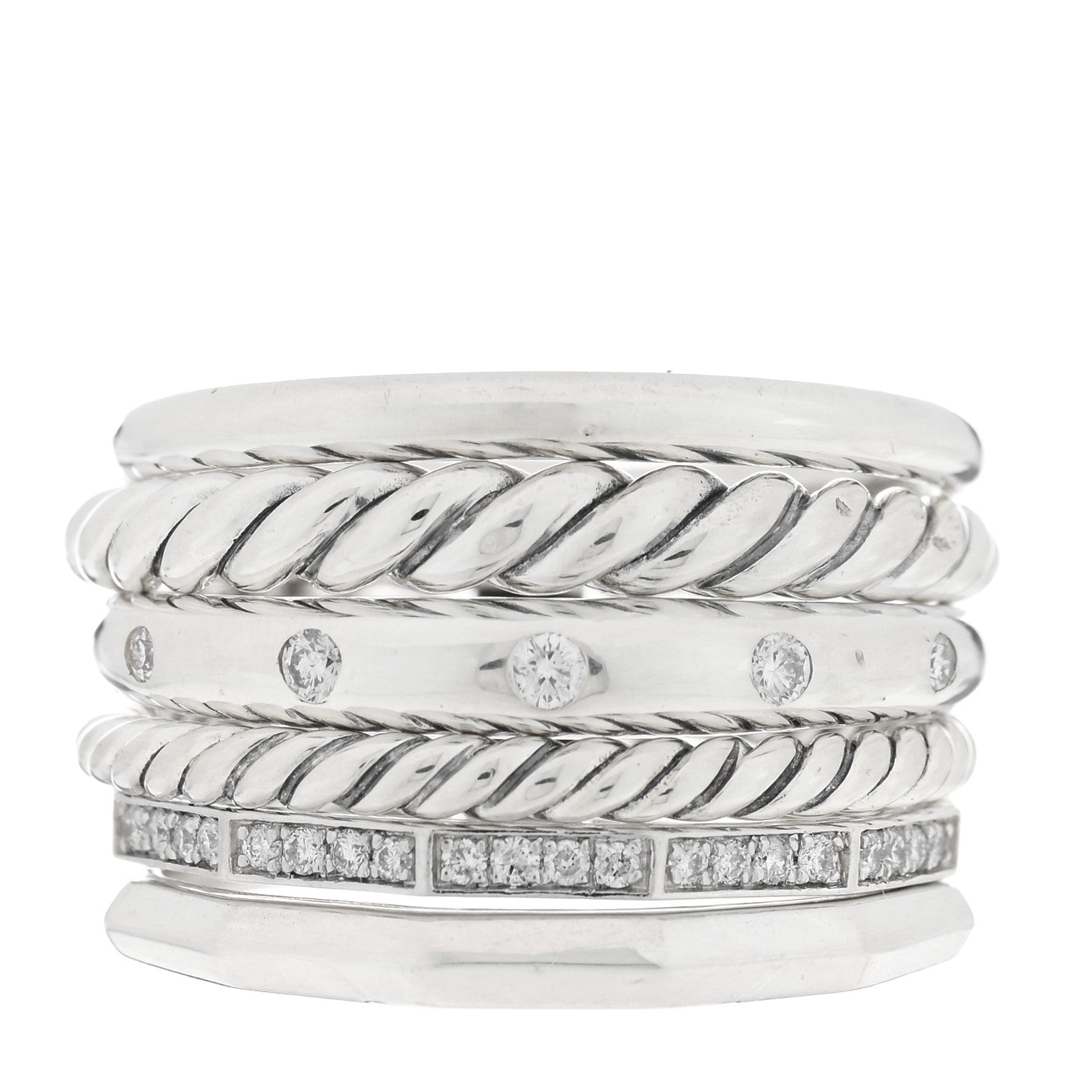 David Yurman Sterling Silver Diamond 16mm Stax Wide Stacked Ring 57 8 1 of 4