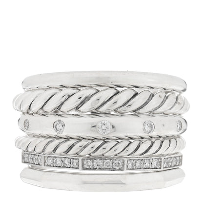 David Yurman Sterling Silver Diamond 16mm Stax Wide Stacked Ring 57 8 1 of 4