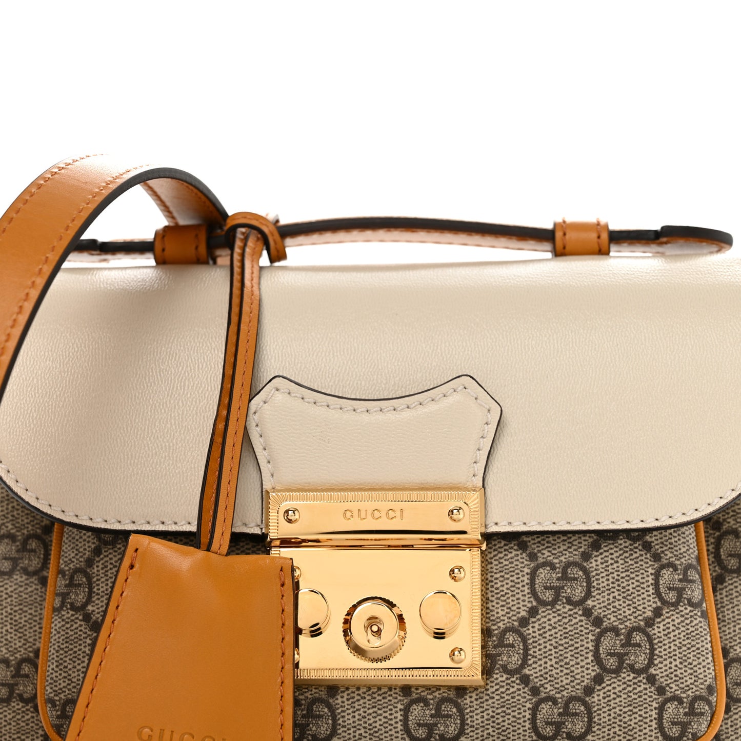 GG Supreme Monogram Calfskin Mini Padlock Flap Pocket Shoulder Bag Beige Mystic White Sun Oil