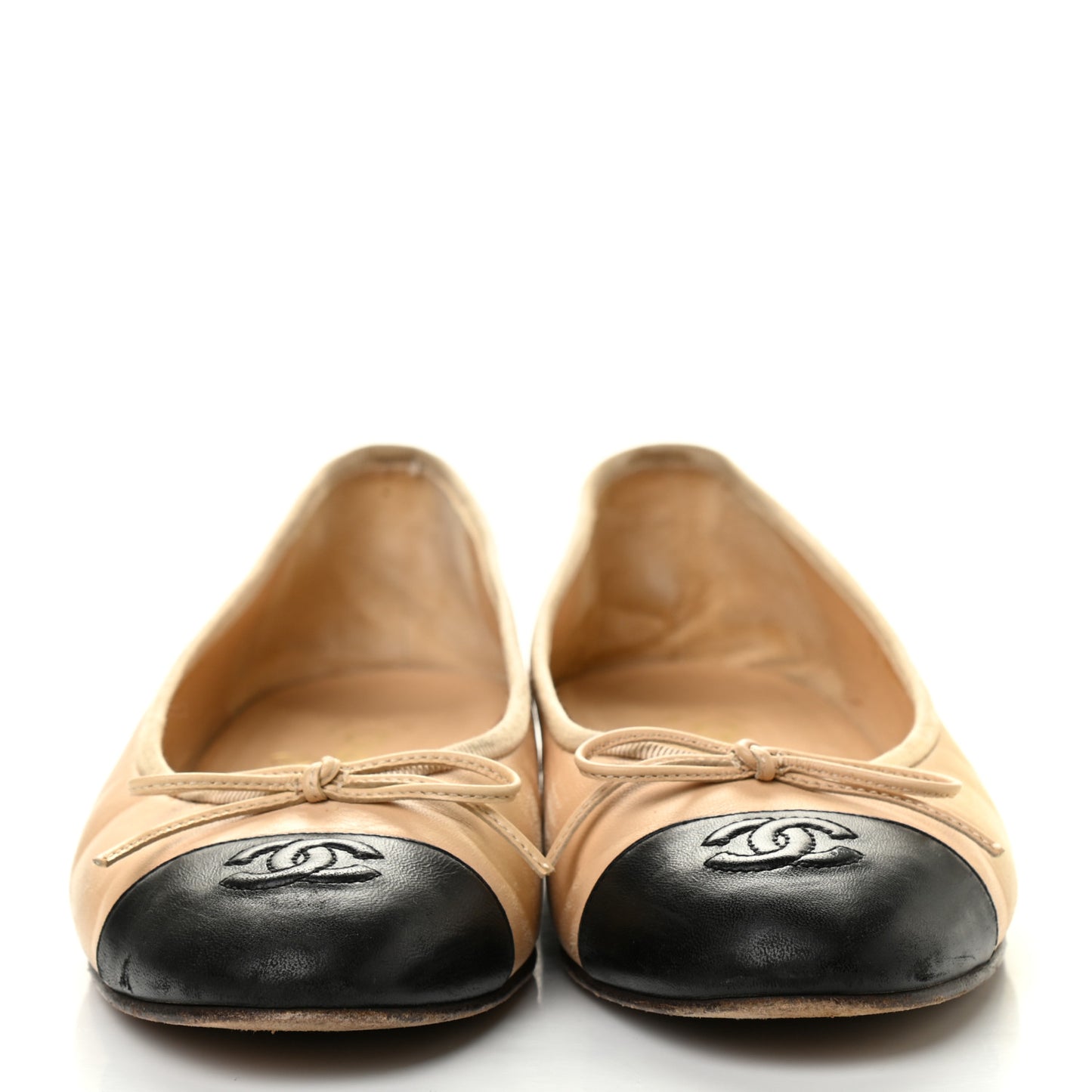 Lambskin Cap Toe CC Ballerina Flats 39 Beige Black