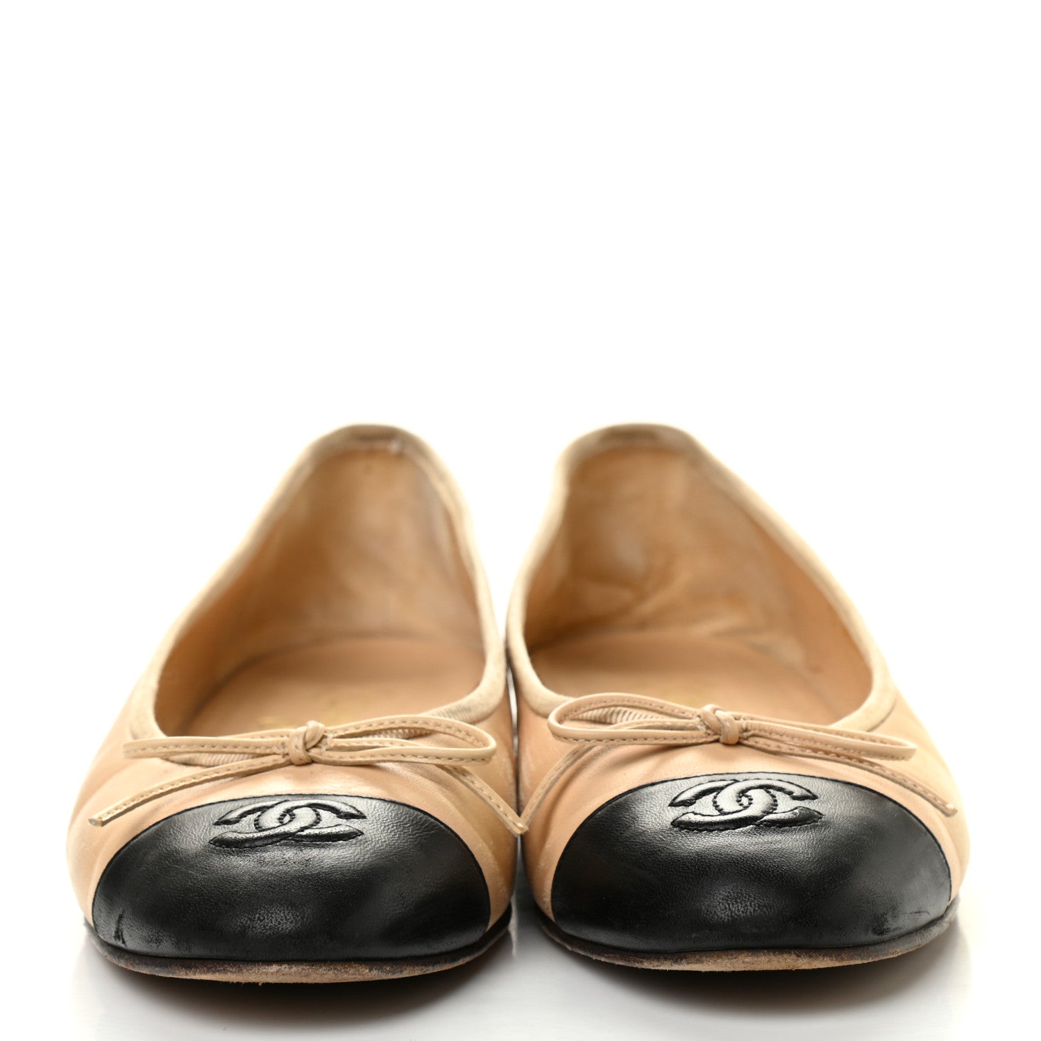 Chanel Lambskin Cap Toe CC Ballerina Flats 39 Beige Black 2 of 11