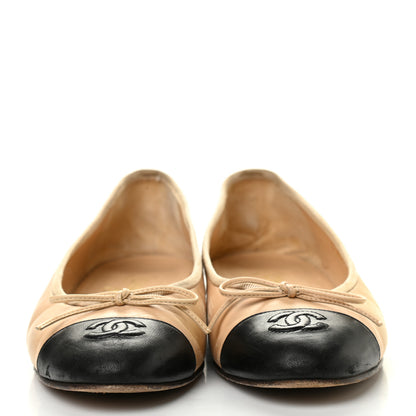 Chanel Lambskin Cap Toe CC Ballerina Flats 39 Beige Black 2 of 11