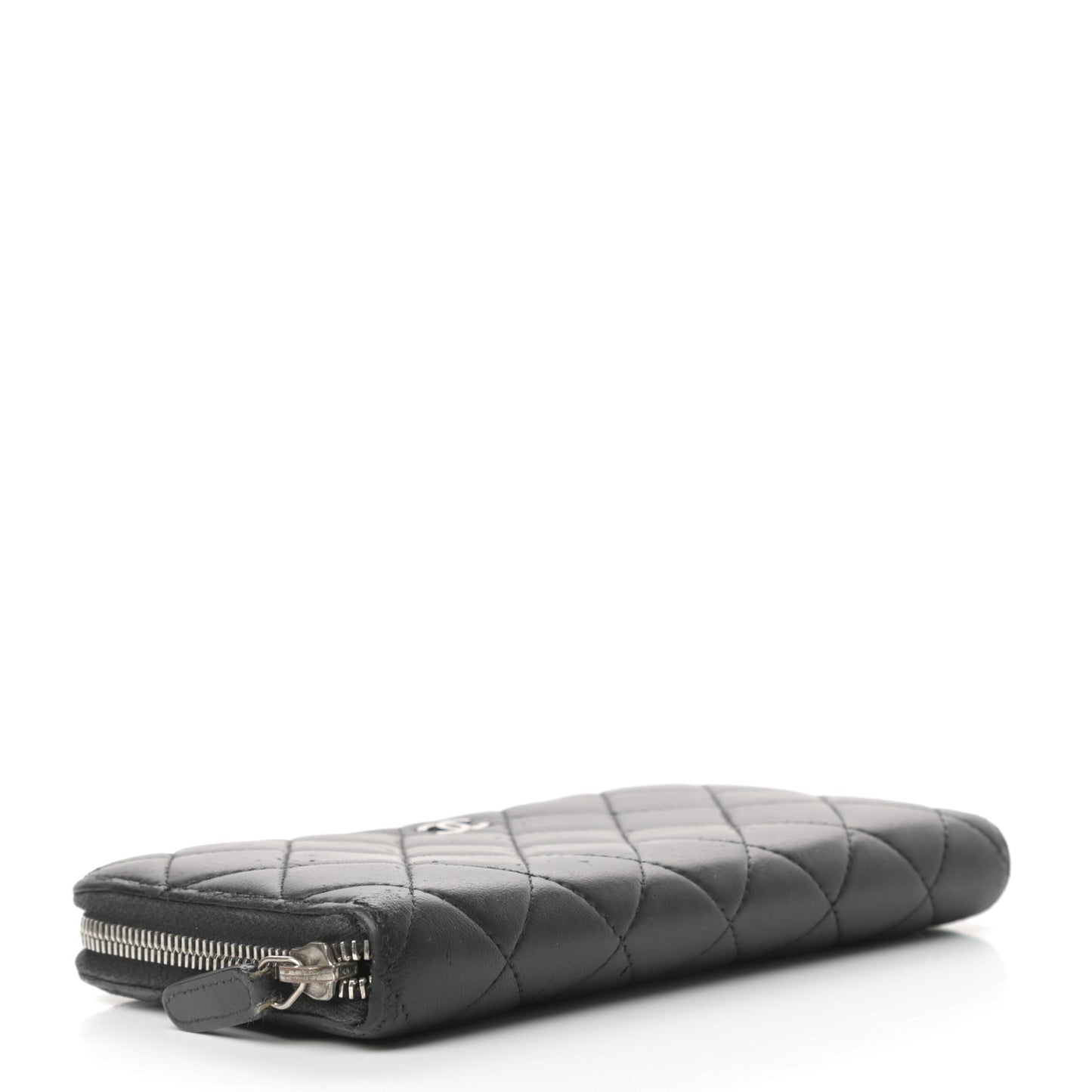 Lambskin Quilted Large Gusset Zip Around Wallet Black