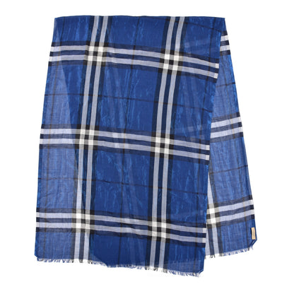 Burberry Wool Silk Giant Check Gauze Scarf Dark Canvas Blue 2 of 4