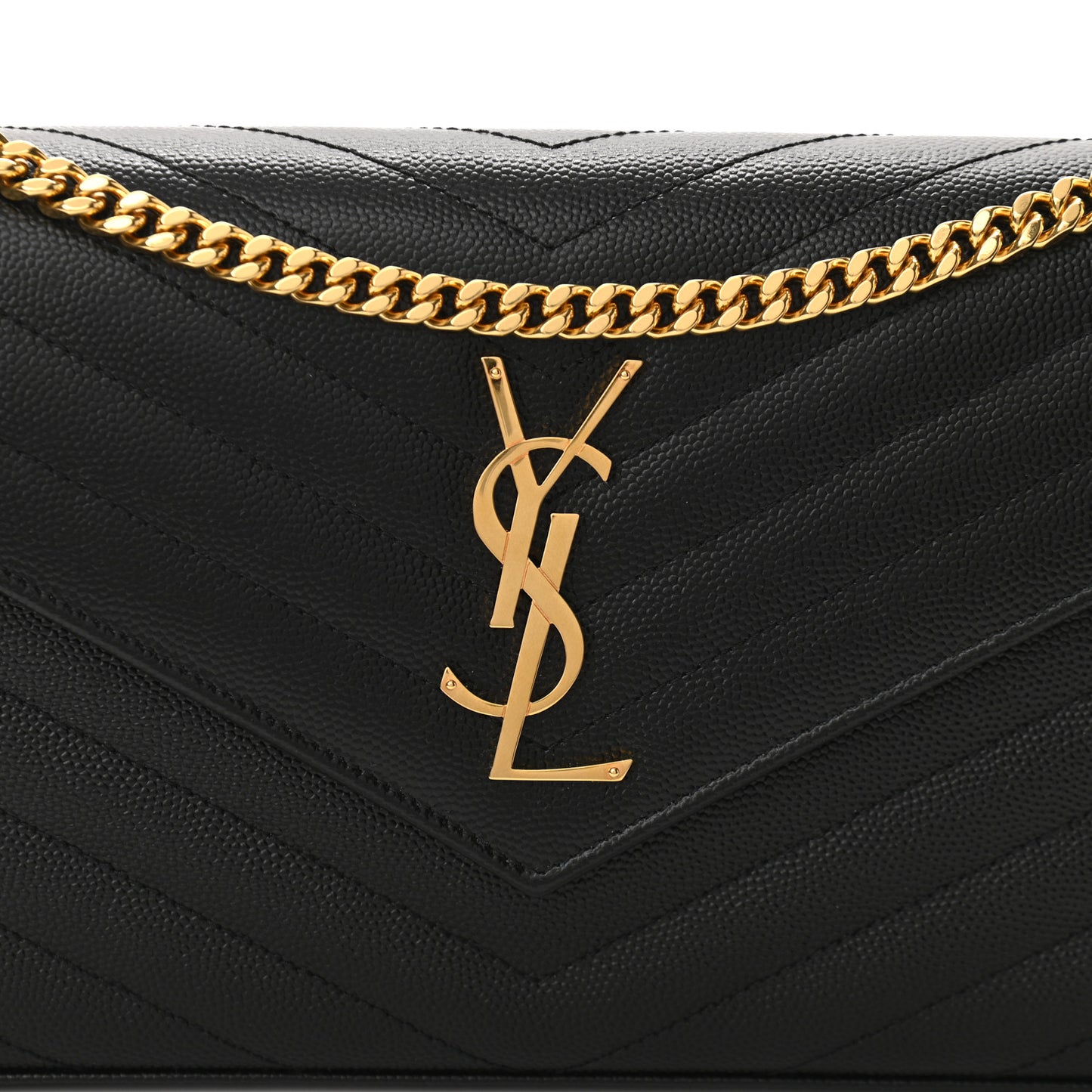 Grain De Poudre Matelasse Chevron Monogram Chain Wallet Black