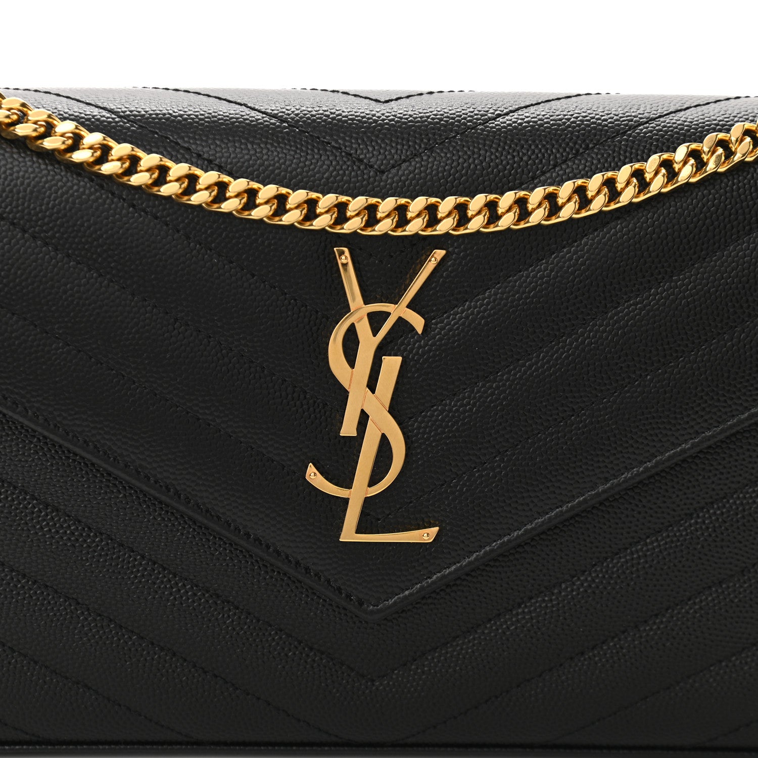 Saint Laurent Grain De Poudre Matelasse Chevron Monogram Chain Wallet Black 7 of 10