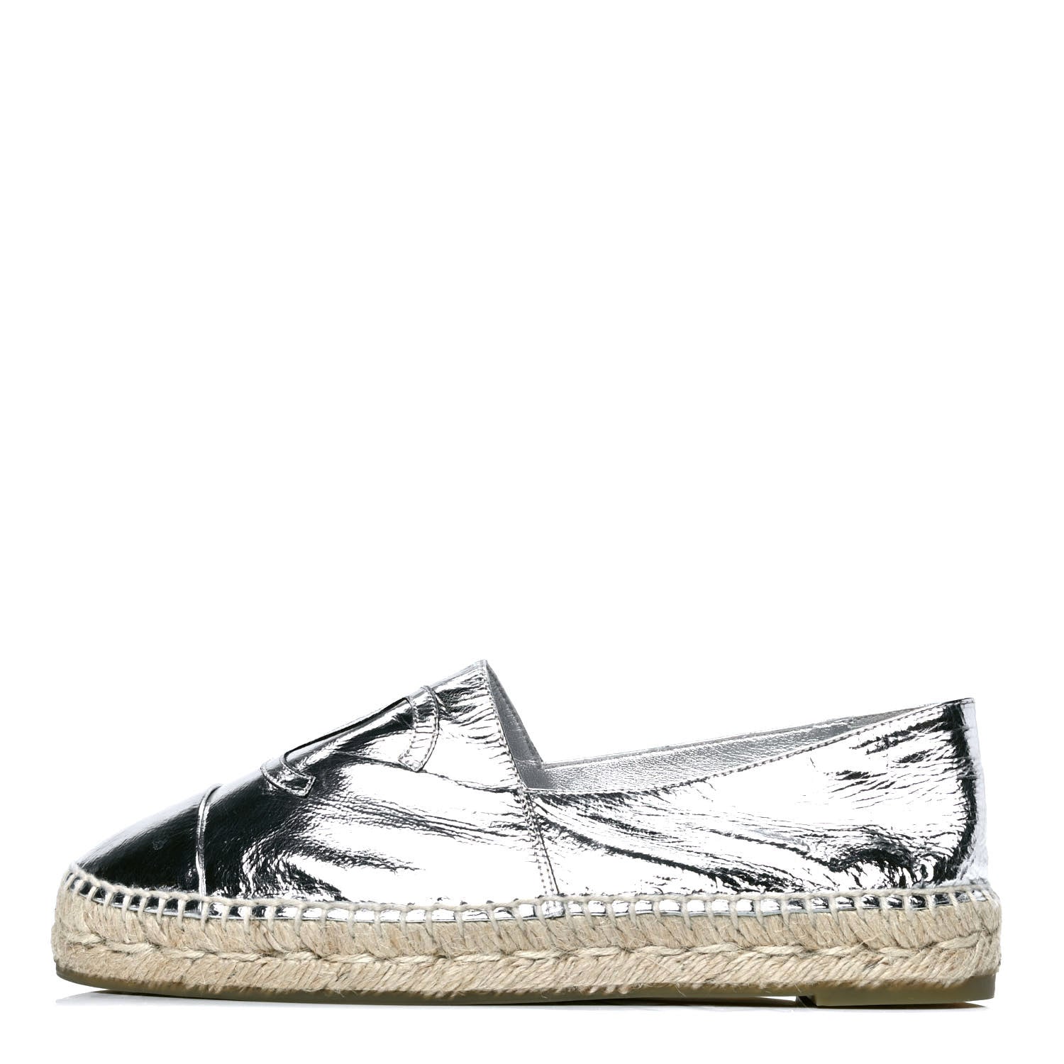 Chanel Laminated Goatskin CC Espadrilles 39 Silver 1 of 4