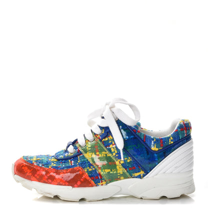 Chanel Tweed Calfskin Sneakers 36.5 Red Yellow Blue 1 of 13