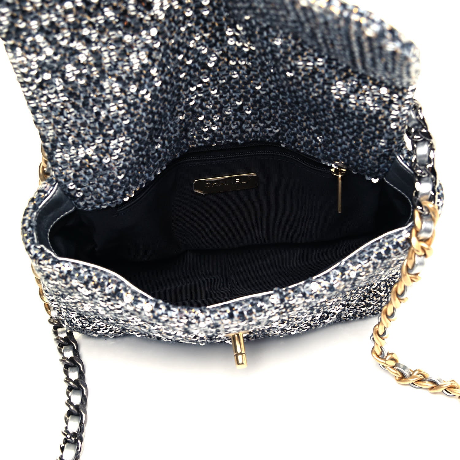 Chanel Sequin Quilted Medium Chanel 19 Flap Silver 7 of 9