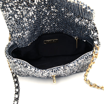 Chanel Sequin Quilted Medium Chanel 19 Flap Silver 7 of 9