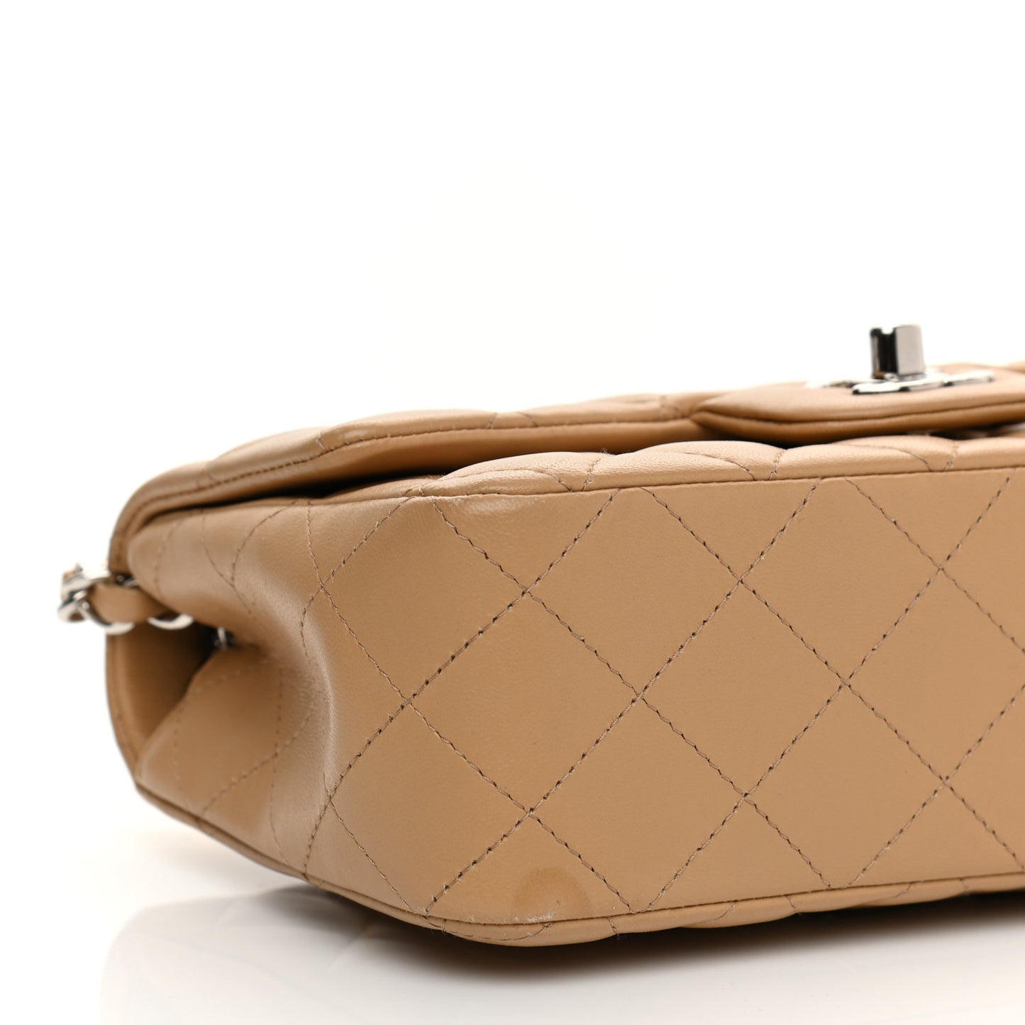 Lambskin Quilted Mini Rectangular Flap Dark Beige