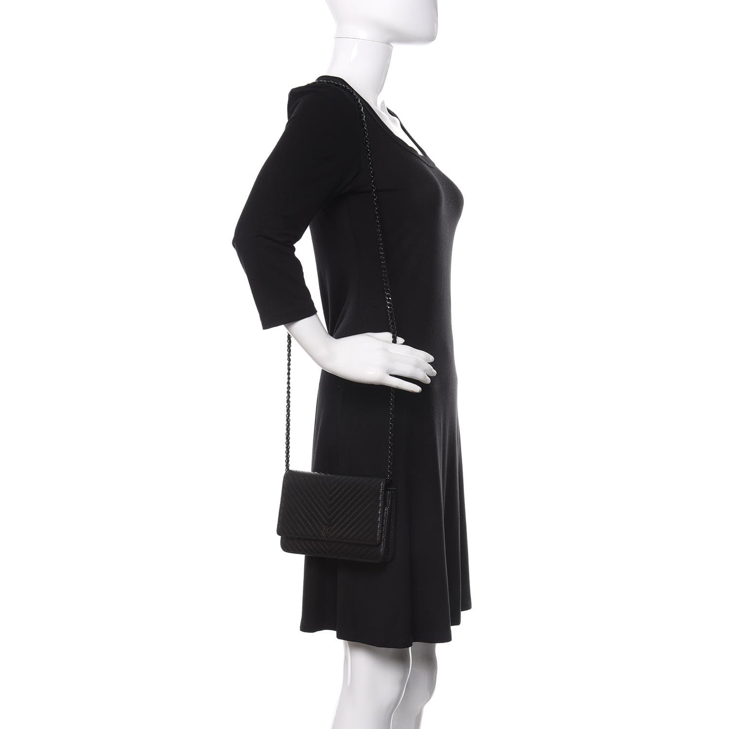 Lambskin Chevron Quilted Wallet On Chain WOC So Black