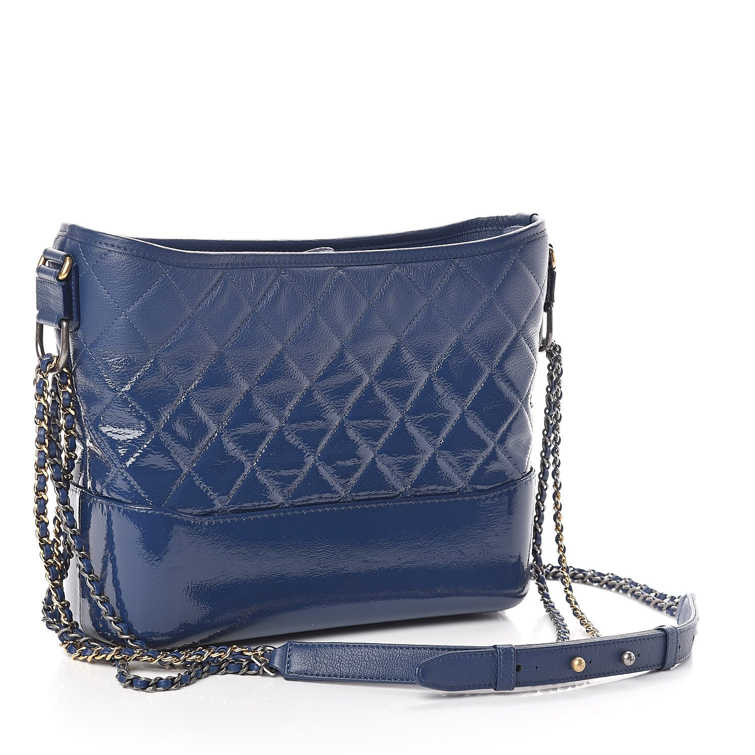 Chanel Patent Goatskin Quilted Medium Gabrielle Hobo Blue 3 of 10