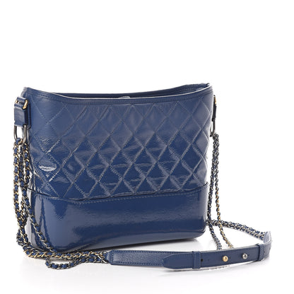 Chanel Patent Goatskin Quilted Medium Gabrielle Hobo Blue 3 of 10