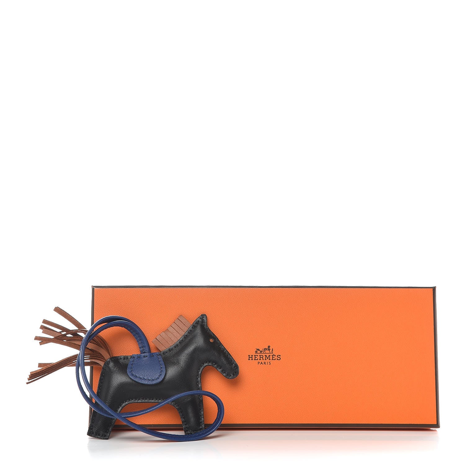 Hermes Milo Lambskin Grigri Rodeo Horse Bag Charm PM Black Bleu Saphir Gold 5 of 5