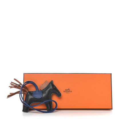 Hermes Milo Lambskin Grigri Rodeo Horse Bag Charm PM Black Bleu Saphir Gold 5 of 5