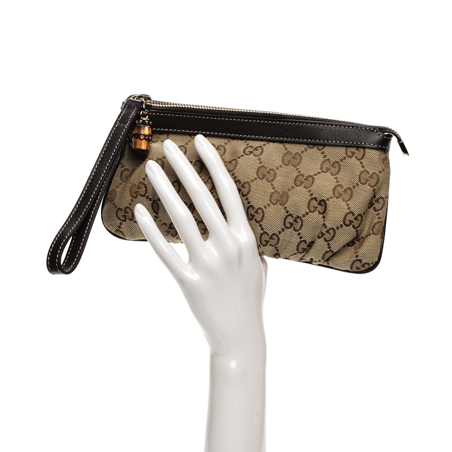 Gucci Monogram Bamboo Zip GG Wristlet Dark Brown 2 of 7