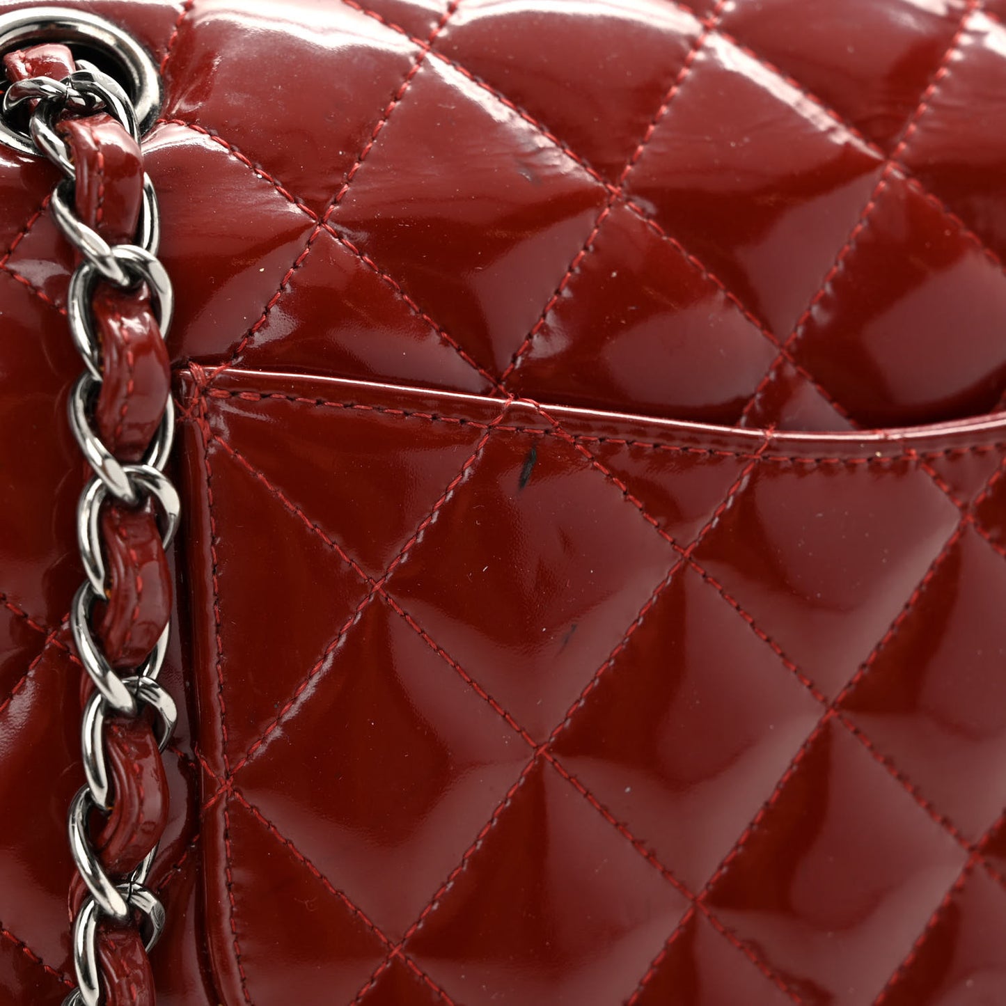 Patent Calfskin Quilted Medium Double Flap Dark Red
