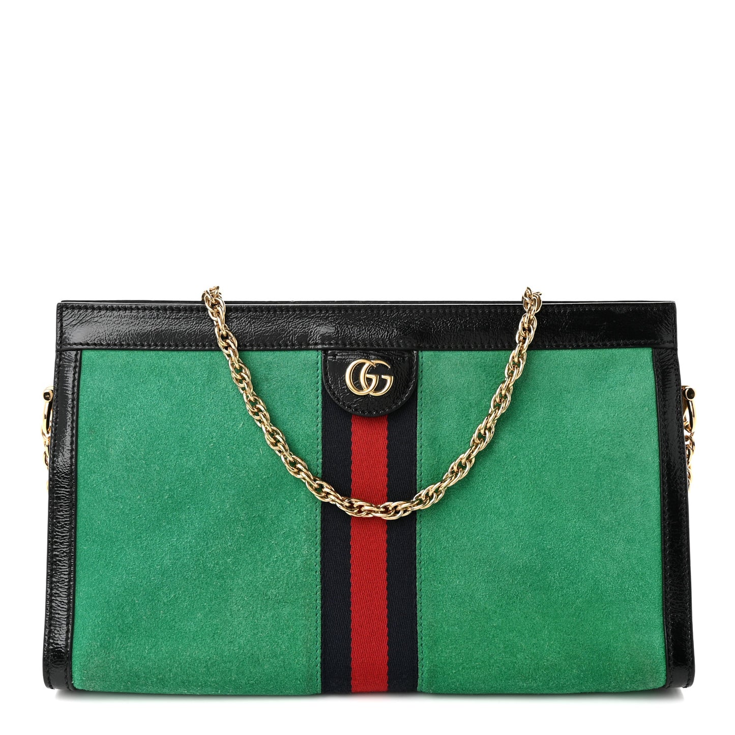 Suede Patent Web Medium Ophidia Chain Shoulder Bag New Shamarock Black