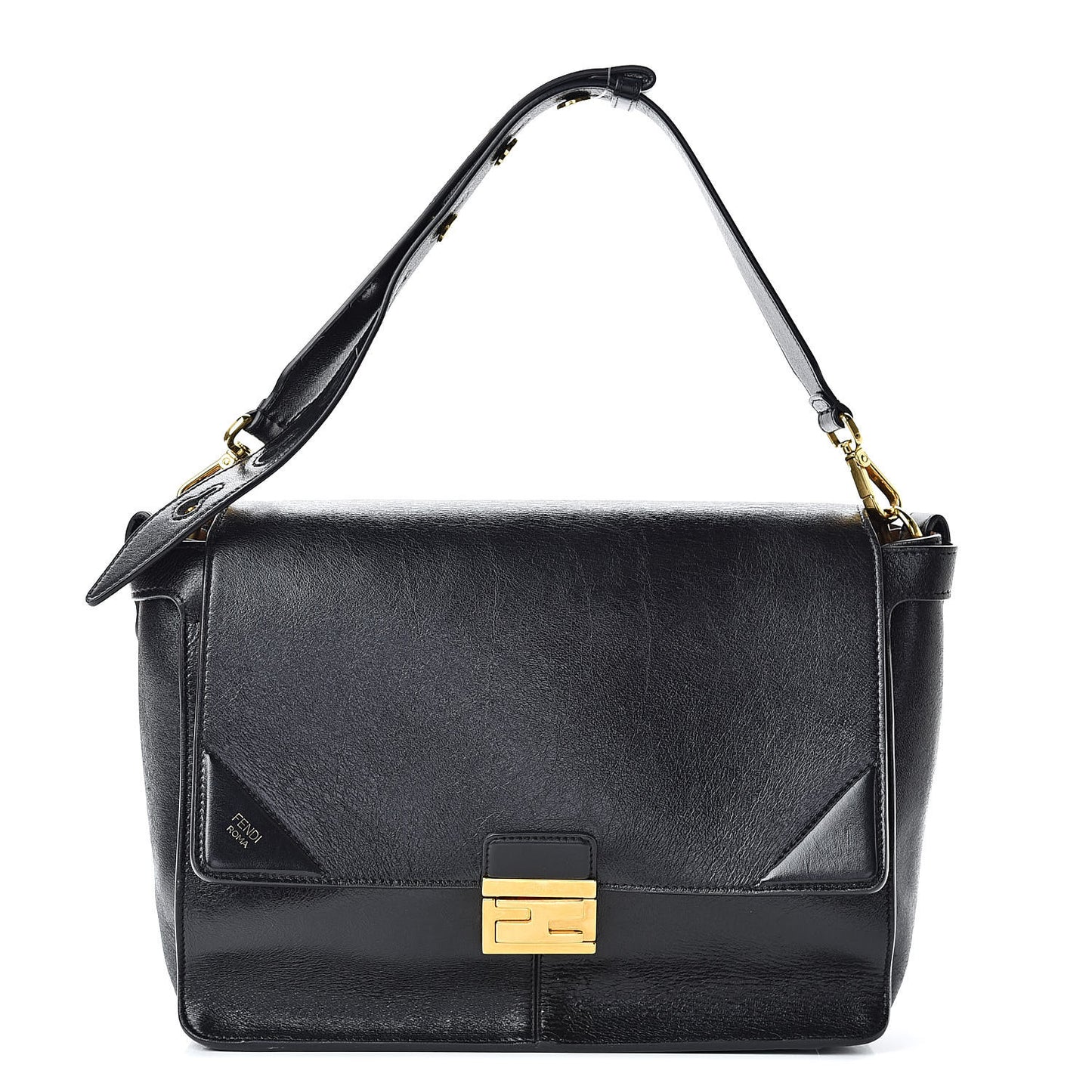 Agnello Old Shine Large Kan U Shoulder Bag Black