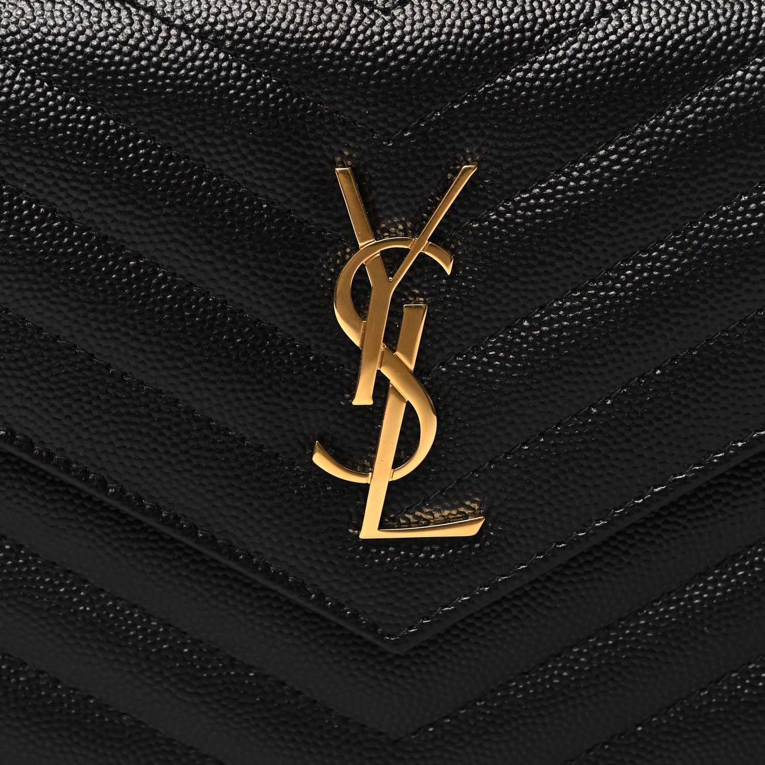 Saint Laurent Grain De Poudre Matelasse Chevron Monogram Envelope Chain Wallet Black 7 of 10