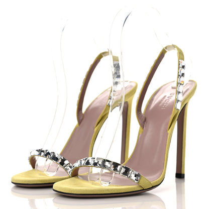 Gucci Crystal Kid Scamosciato Mallory Slingback Sandals 38.5 Transparent Mimosa Flower 3 of 10