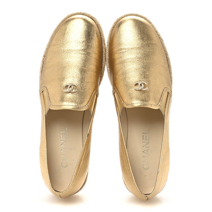 Chanel Metallic Lambskin CC Mocassin Loafers 37.5  Gold 2 of 10
