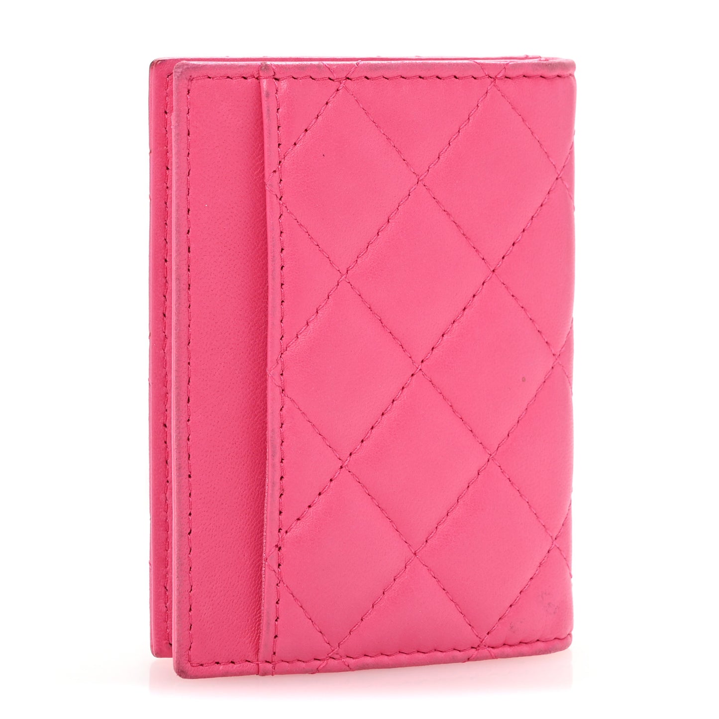 Lambskin Quilted Card Holder Wallet Dark Pink