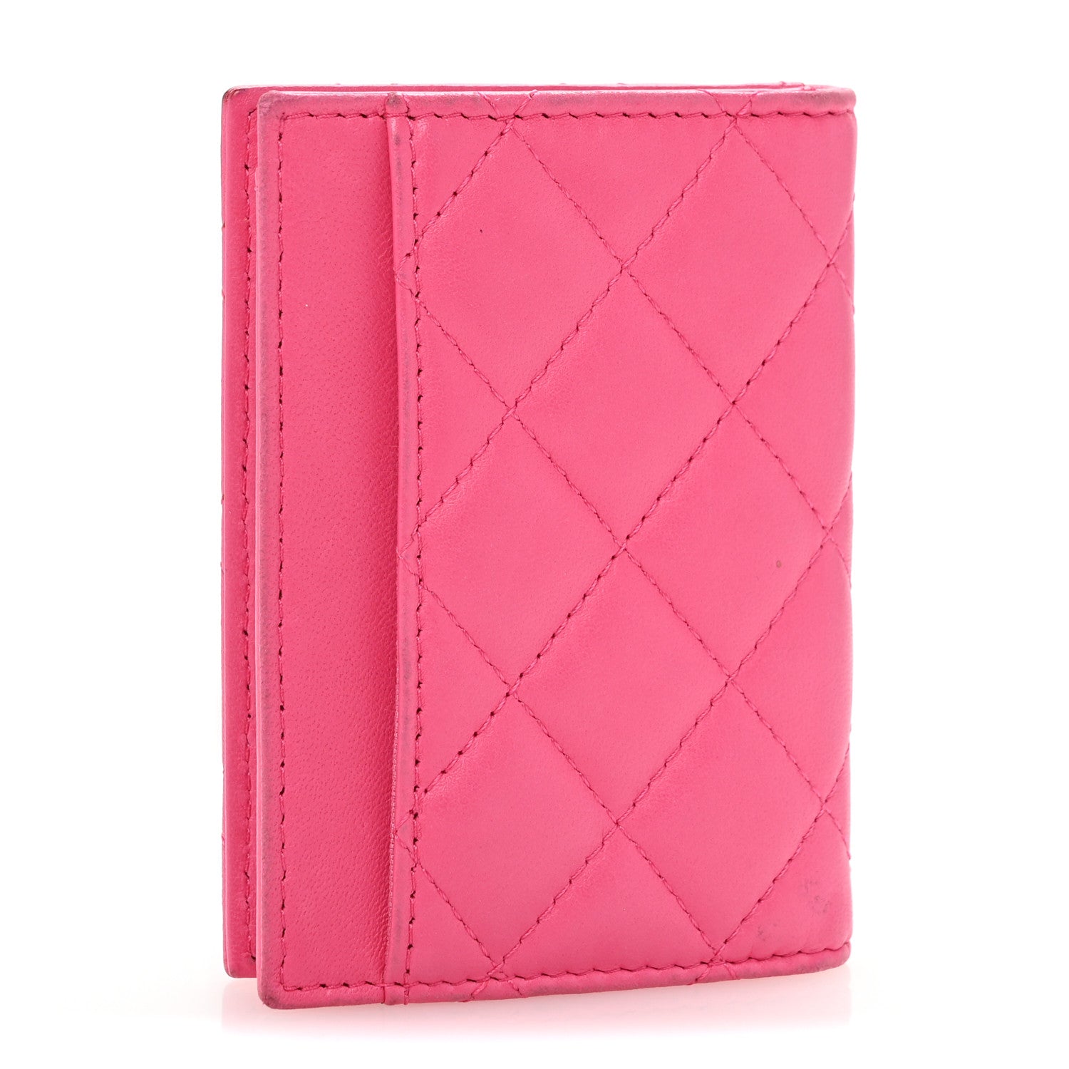 Chanel Lambskin Quilted Card Holder Wallet Dark Pink 3 of 10