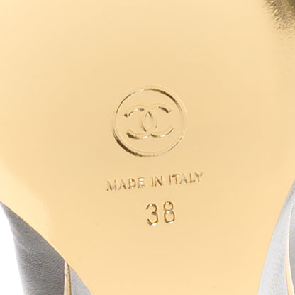 Chanel Lambskin Cap Toe Open Wedge 38 Grey Black 6 of 8