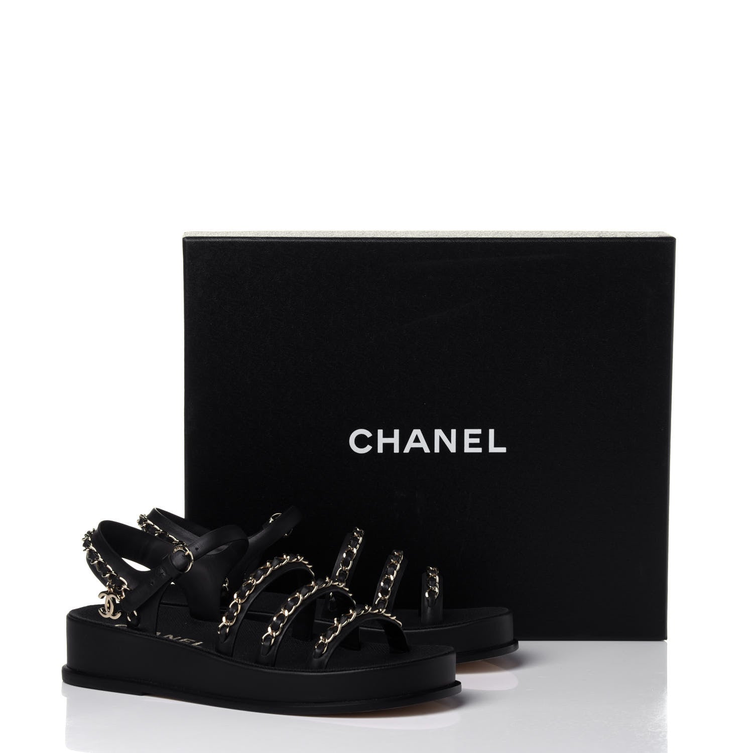 Chanel Calfskin Chain Platform Sandals 36 Black 12 of 12