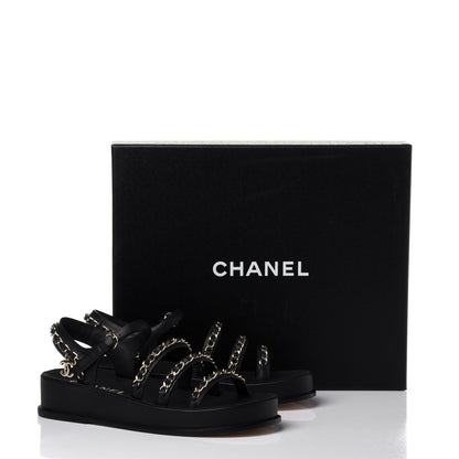 Chanel Calfskin Chain Platform Sandals 36 Black 12 of 12